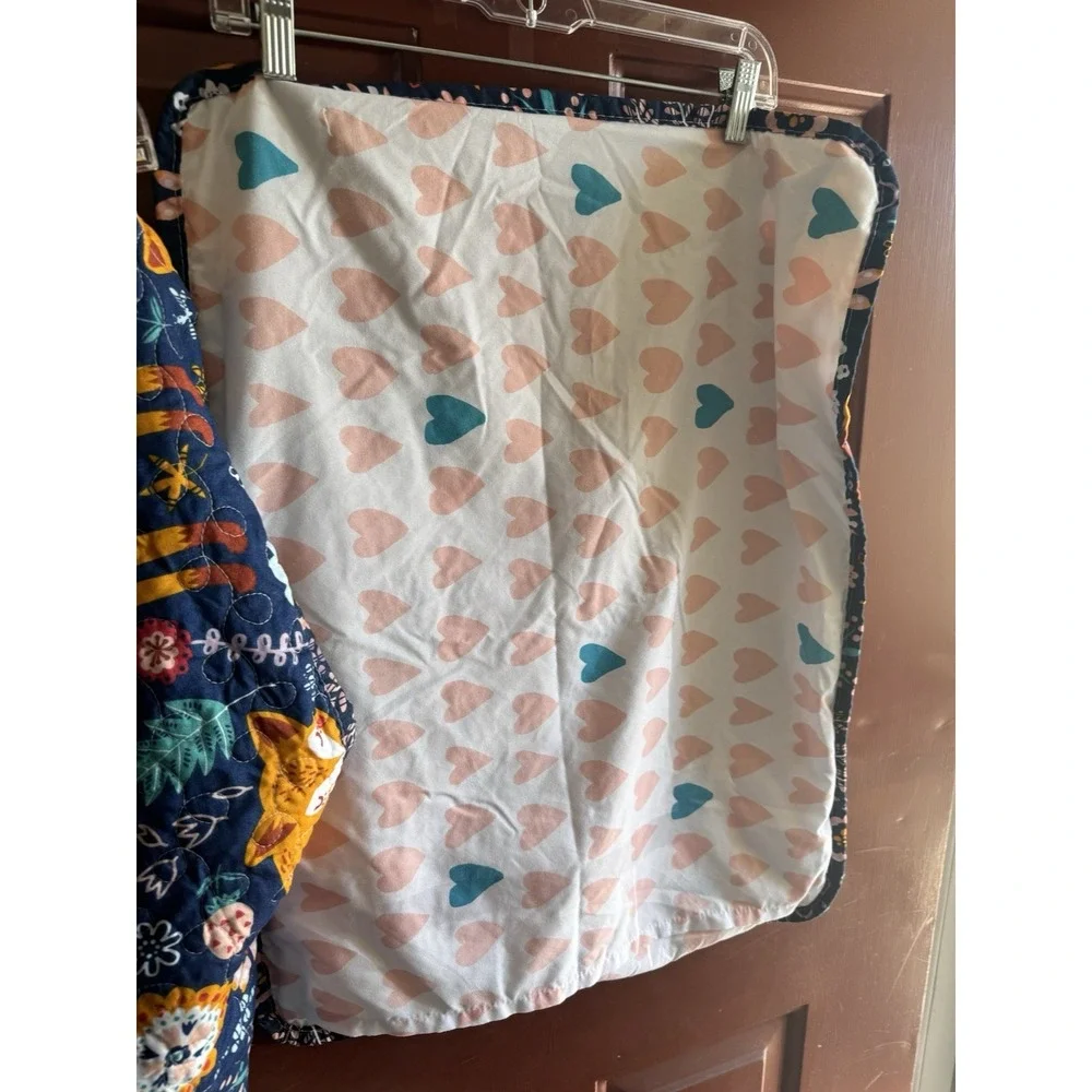 Lush Quilted Blue Pink White pillowcases foxes and hearts